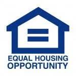 Blue house outline with an equal sign, 