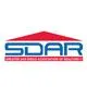 Logo for SDAR: red roof over blue 